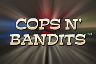 Vista previa de la slot Cops N’ Bandits en la que aparece unos ladrones y detrás un policía que corre para atraparlos, dise?ados a la manera de dibujos animados.